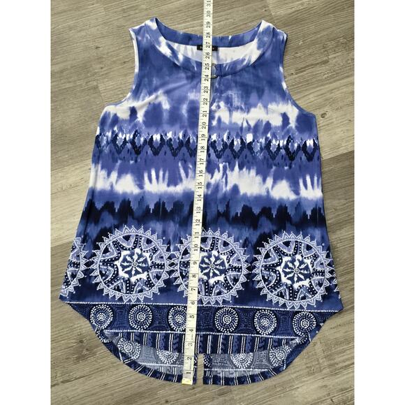 Sami & Jo Low High Blue Abstract Tie Dye Sleeveless Tank Top Tunic Shirt - Picture 8 of 9